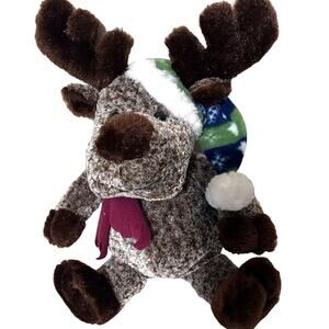 Chosun Christmas Moose Reindeer Holiday Plush Stuffed Animal scarf & hat frosted